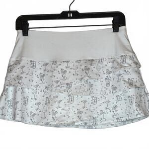 Lucky in Love White Skirt Skort Sz Small 4-6 Cocktail Print Martini Tennis Golf